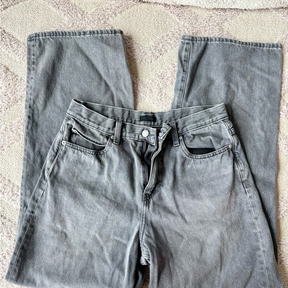 Uniqlo Gray Denim Jeans Wide Straight High Rise